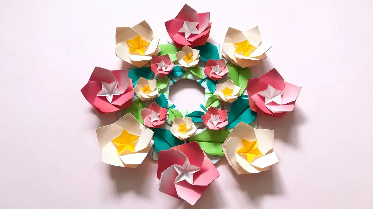 折り紙 クリスマスローズの花 リース 折り方 Origami Christmas